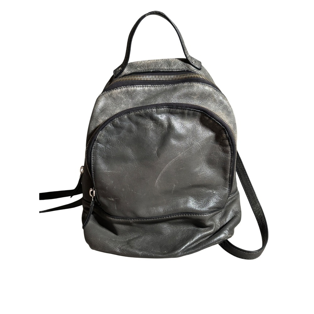 Margot Gray Pebbled Leather Mini Backpack Metallic Trim Travel Bag Boho Festival